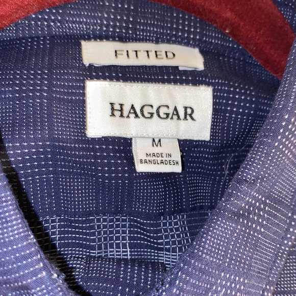 Vintage Haggar Men’s Blue Fitted Button down Long Sleeve Shirt Blue White Med - Picture 2 of 7